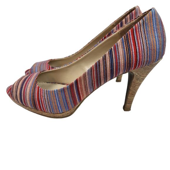 Sam & Libby Pumps Sz 9 Peeptoe Striped Colorful Pump Heels - Picture 4 of 12